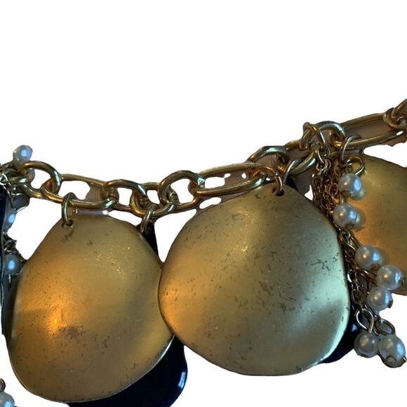 Bella Jack Gold and Navy Enamel Choker Statement Necklace with Pearls - Picture 7 of 8